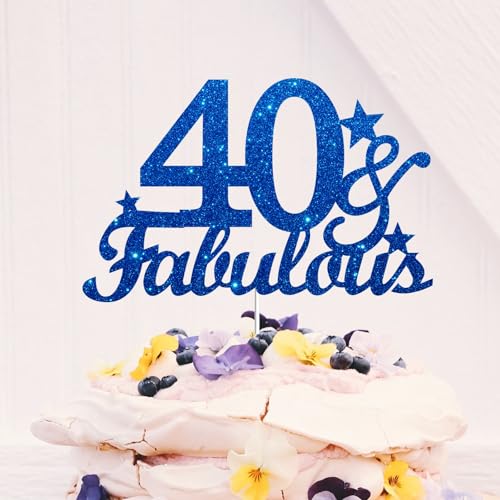 JUTTIRA Blue Glitter 40 & Fabulous Cake Topper for 40th Birthday Party