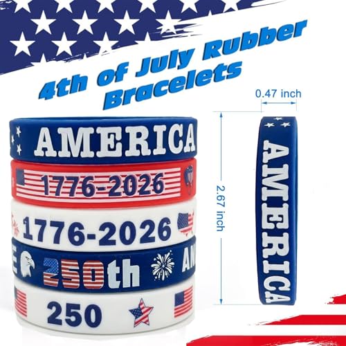 Patriotic Silicone Wristbands - 20 Pack 250th Anniversary Designs