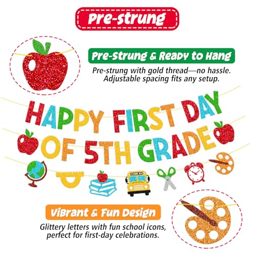 Happy First Day of 5th Grade Banner | Colorful Back-to-School Decor