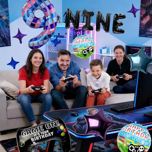 Video Game 9th Birthday Decorations Set with Foil Balloons & Controller