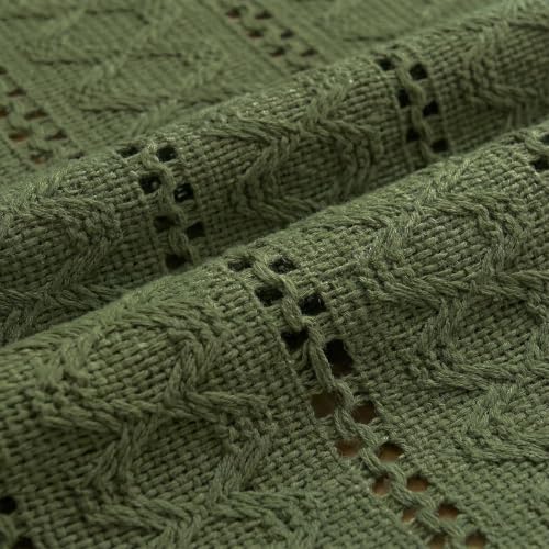 Army Green Woven Farmhouse Table Runner 12x108 Inch - Durable Polyester Cotton