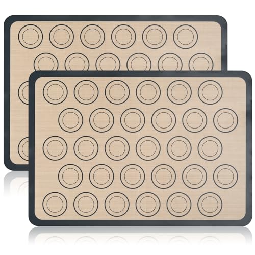 Luckyiren Silicone Baking Mats Set with Circles for Macarons & Cookies, 2 Pack Half Sheet, Gray/Beige