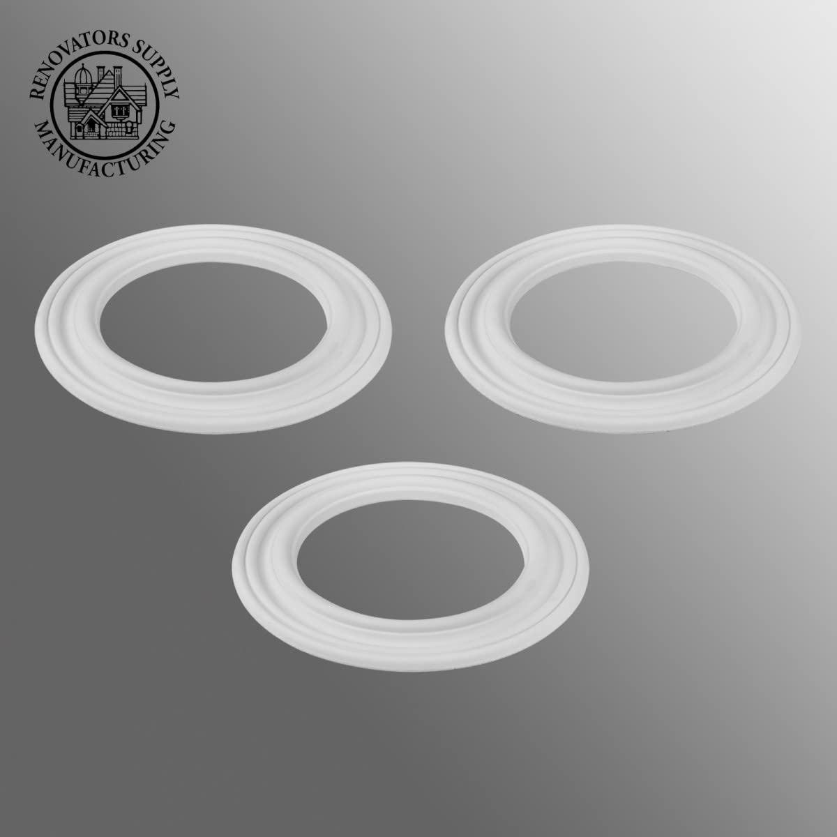 Renovators Supply Manufacturing Recessed Ceiling Fan Spot Lighting Trim White Urethane Decorative Concentric Medallion Foam 6.5" ID x 10.13" OD Water Resistant Lightweight Pack of 3