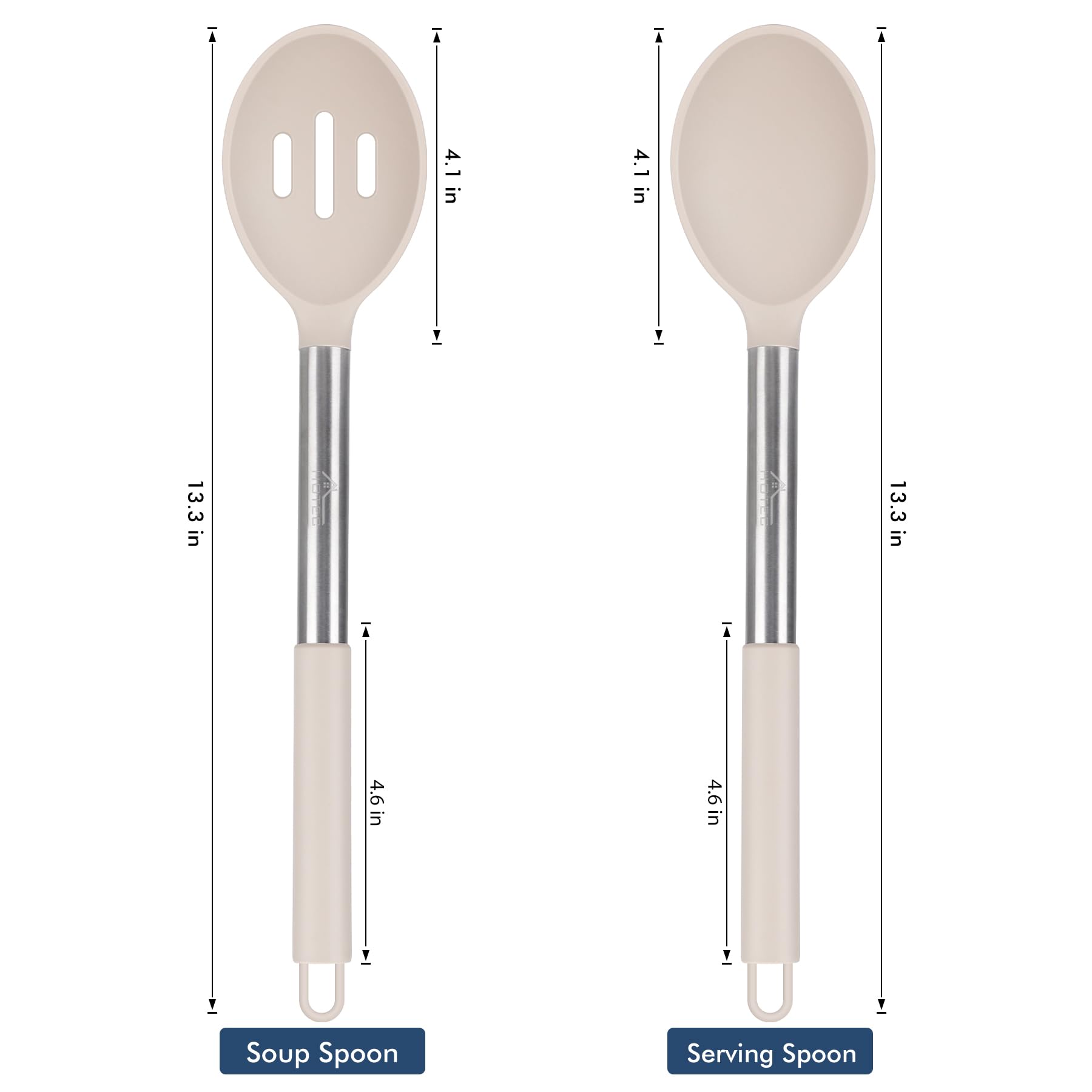 HOTEC Heat Resistant Large Silicone Cooking Spoon, Solid Slotted Spoons, Nonstick Kitchen Cookware Utensils, Mixing, Serving, Stiring Large Spoons, Khaki