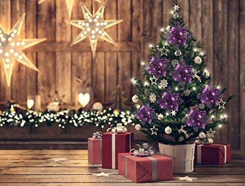 Light Purple Christmas Glitter Poinsettia Flowers for Tree - 10 Pack