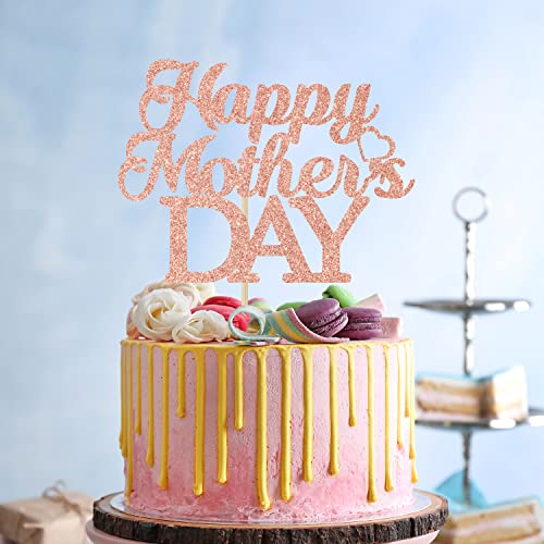 Happy Mother's Day Cake Topper Rose Gold Glitter Best Mom Ever