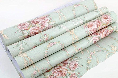 Vintage Floral Self-Adhesive Wallpaper, 17.7" x 8.2ft Green Shelf Liner