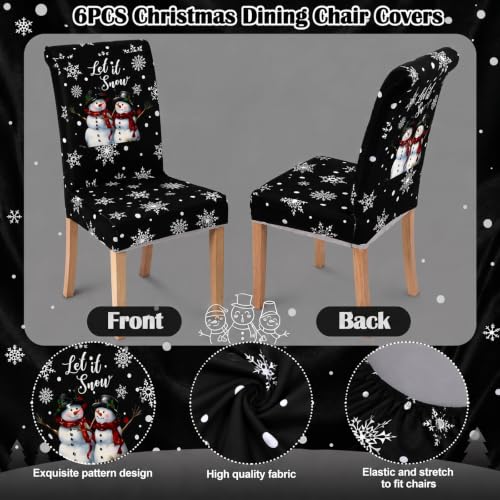 Moukeren Christmas Snowman Chair Covers - Black, Set of 6