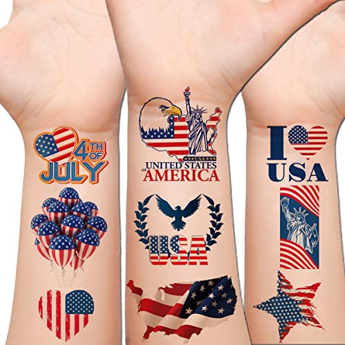 Hohamn 4th of July Patriotic Temporary Tattoos - 20 Sheets American Flag Party Favors