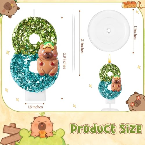 Lounsweer Capybara Birthday Candle - Number 8 Glitter Decoration