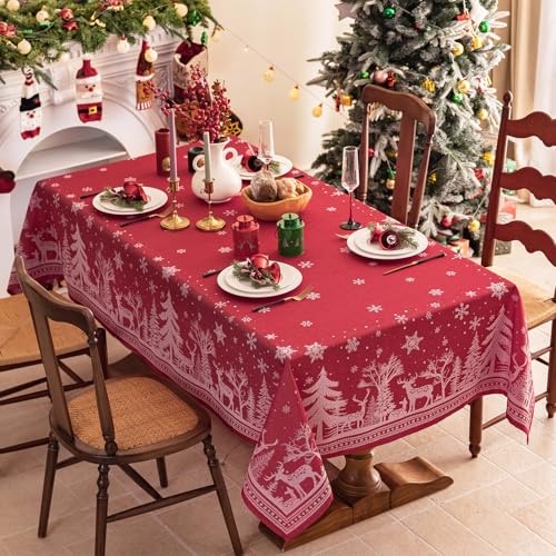 Red Christmas Tablecloth 60x120 Inches Rectangle Holiday Decor - Midsummer Breeze