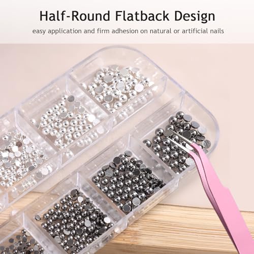 Furtherpretty Metal Nail Caviar Beads Silver Black Half Round Charms Set