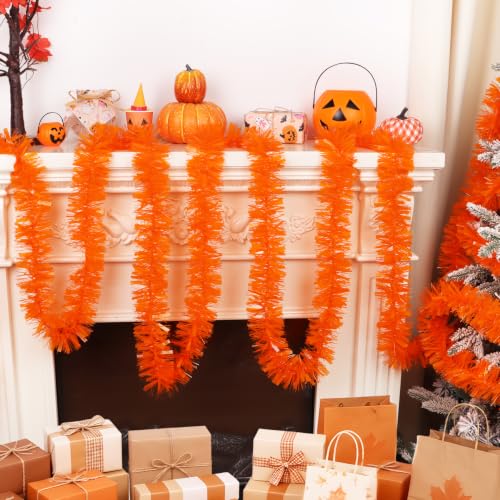 CCINEE 32.8ft Fall Tinsel Garland - Orange Metallic Foil Twist Decor for Halloween & Christmas