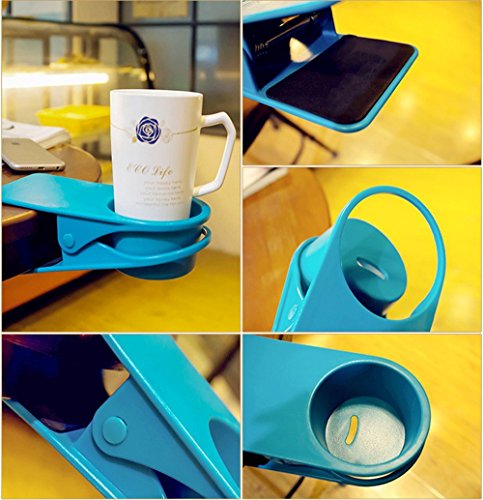 Enbar Blue Drink Cup Holder Clip for Desk - Spill-Proof Beverage & Stationery Organizer