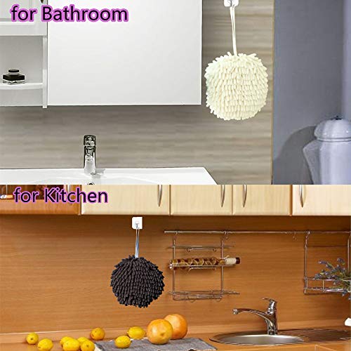 Fuzzy Ball Hand Towel Set - 2 Grey Chenille Quick Dry Towels