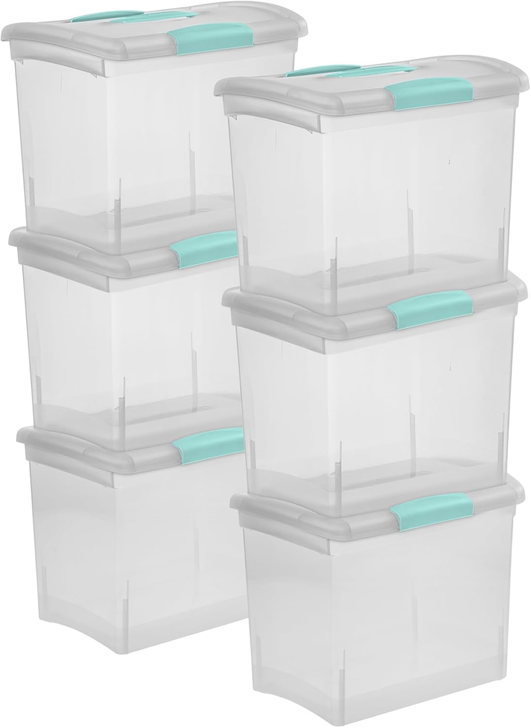 Sterilite Large Nesting ShowOffs - Stackable Storage Bins with Latching Lid & Handle | Clear 6-Pack for Office Organization