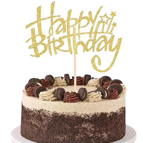 Happy Birthday Cake Topper - Gold Glitter Decoration for Parties