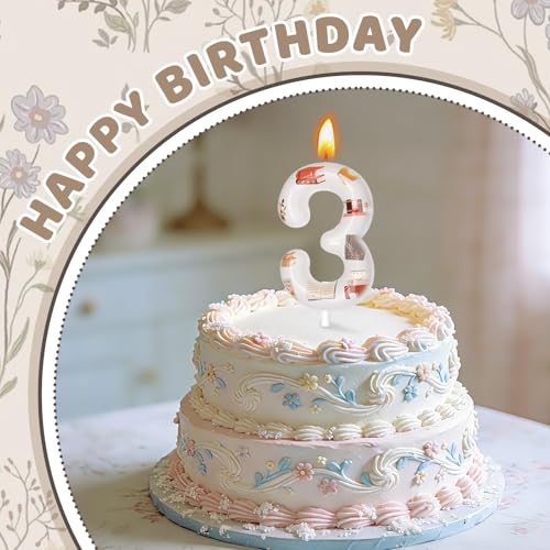 Book Birthday Candle Number 3 - Elegant Cake Topper Decoration