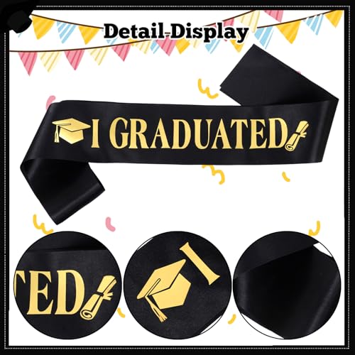 Graduation Cap Headband and Sash Set Black Gold Glitter Party Accessory