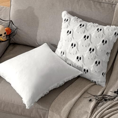 MIULEE Halloween Ghost Pillow Covers, 20x20 Inch Plush Faux Wool, Set of 2