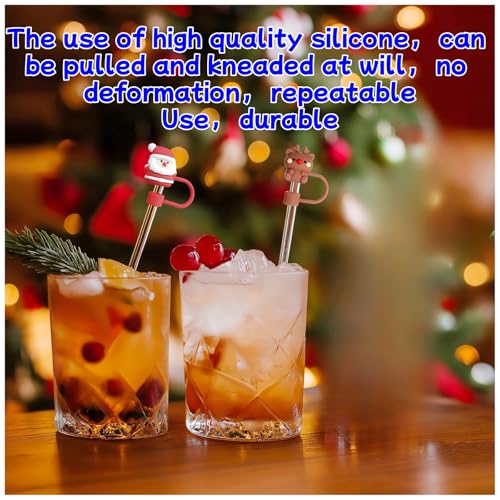 Christmas Straw Covers Set - Reusable Silicone Holiday Drink Toppers