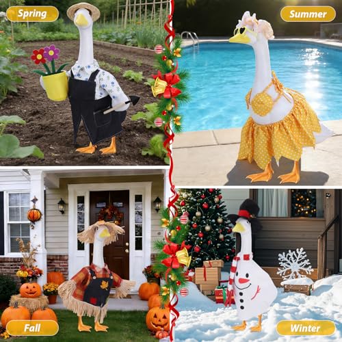 Holiday Porch Goose Outfit Set - 12 Seasonal Costumes for 23-Inch Lawn Geese