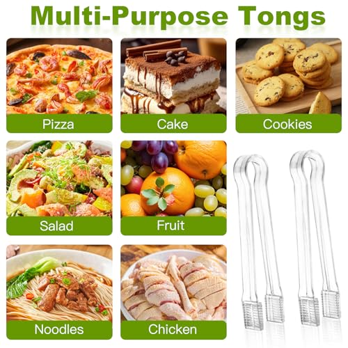 Ninsula 8 Pack Plastic Serving Tongs 6.3 Inches - Clear, Disposable Kitchen Utensils