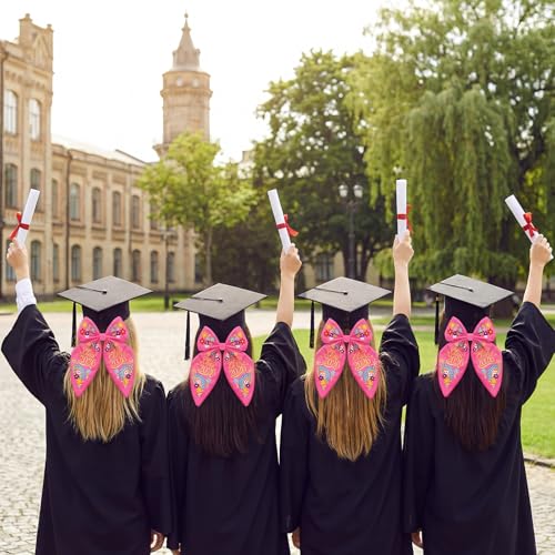 Crowye 8.8 Inch Large Graduation Hair Bow Clip Class of 2026 Pink