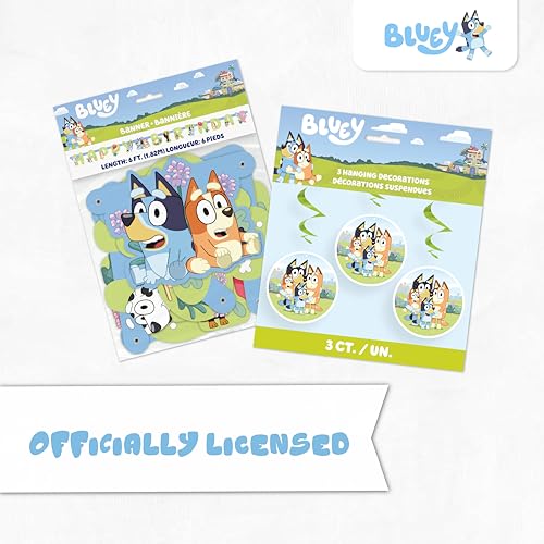 Bluey Birthday Party Decorations Set - 6ft Banner and Hanging Swirls