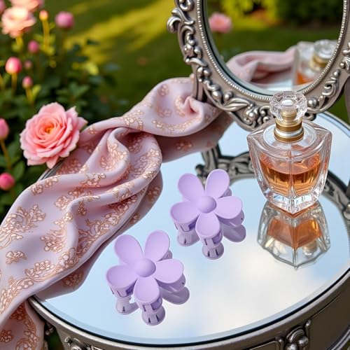Senyango 2Pcs Purple Flower Hair Claw Clips - Non-Slip Plastic Jaw