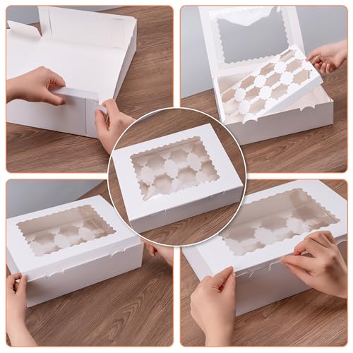 Hoewina White 6PCS Cupcake Boxes with Window - Holds 12 Cupcakes