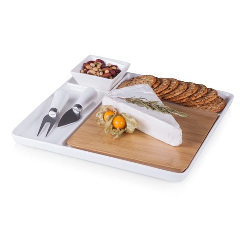 PICNIC TIME Detroit Lions Peninsula Platter, Bamboo & White Ceramic