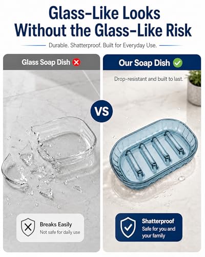 OTHEX 3-Pack Clear Plastic Soap Dishes with Raised Ridges for Bathroom & Kitchen