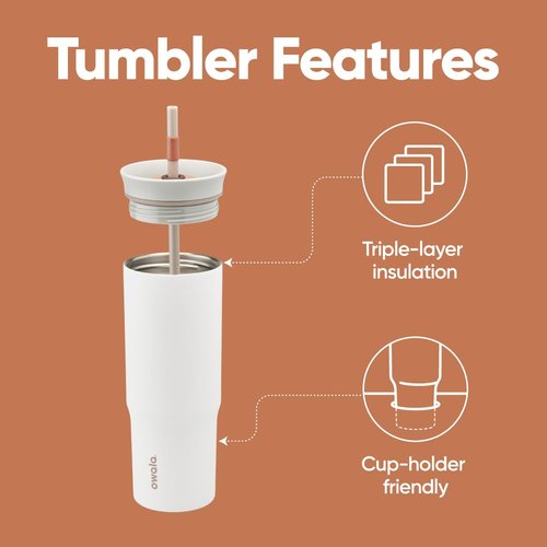 Owala Stainless Steel Triple Layer Insulated Travel Tumbler with Spill Resistant Lid and Straw, BPA Free, 24 oz, Grey/White (Iced Tea)