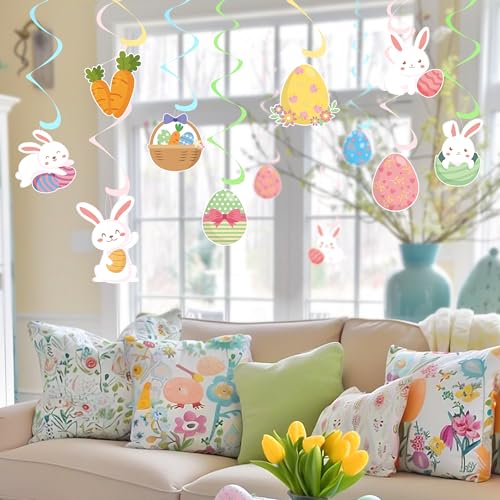 24PCS Easter Hanging Swirl Decorations - Bunny & Egg Designs