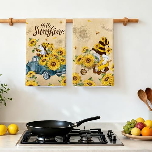 Sunflower Kitchen Towels Set - 18x26 Inch Absorbent Farmhouse Dish Towels