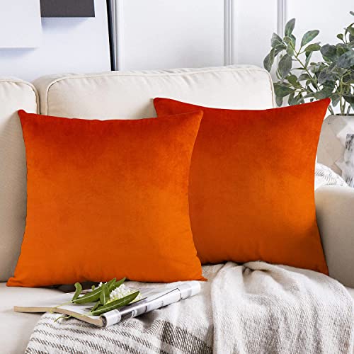 Burnt Orange Velvet Throw Pillow Covers - Set of 2, 18x18