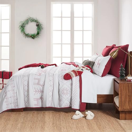 Red King Size Quilt Bedding Set with Pillow Shams - All Season Lightweight Coverlet, 3 Pieces