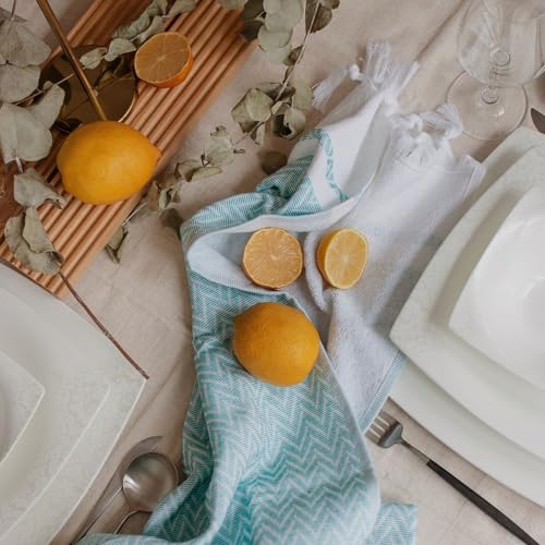 Zigzag Turquoise Turkish Cotton Hand Towels Set of 2 - Ultra-Absorbent & Quick-Drying