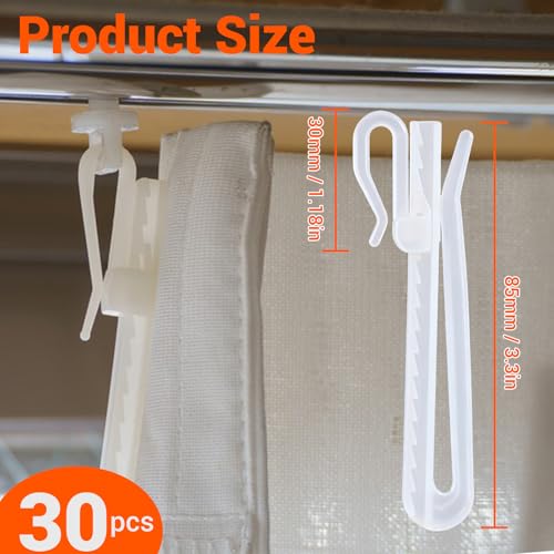 Adjustable Plastic Curtain Hooks - Pinch Pleat Hooks, 30PCS Set