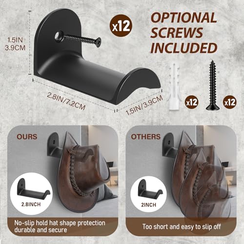 12-Piece Cowboy Hat Rack - Wall-Mounted Hat Holder with Adhesive & Screws