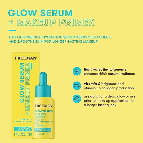 Freeman Glow Booster Serum and Makeup Primer with Vitamin C, 1.0 Fl Oz