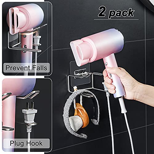 Hair Dryer Holder Wall Mount - 2 Pack Self-Adhesive Storage Rack