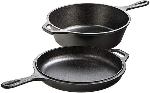 Lodge Cast Iron Combo Cooker - 2-in-1 PFAS-Free 3.2 Quart Deep Pot & 10.25 Inch Skillet Set - Perfect for Sourdough, Frying & Camping