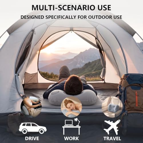 Inflatable Camping Pillow with Neck Support & Eye Mask - Portable Travel Comfort