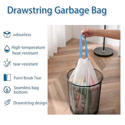 Drawstring Trash Bags - 12L Bin Liners, 75 Count, 45x50cm