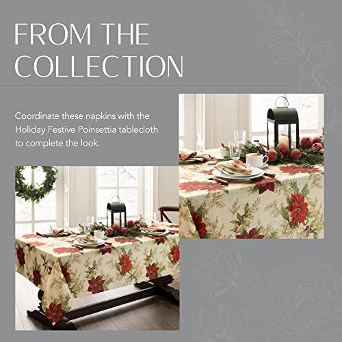 Festive Poinsettia Holiday Cloth Napkins Set of 4 - Multicolor Christmas Table Decor
