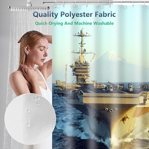 US Navy Aircraft Carrier Military Shower Curtain 72 x 72 Inches Waterproof Polyester with Hooks