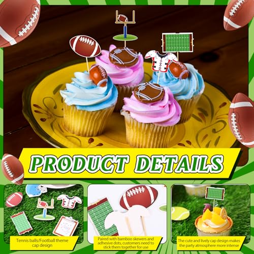 GlikCeil 60 Pcs Football Cupcake Toppers Sports Cake Decorations
