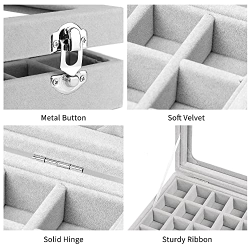Velvet Jewelry Organizer Tray with Glass Lid 24 Compartments for Rings Earrings